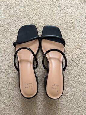 a new day Black Double-Strap Square Toe Slide Mules